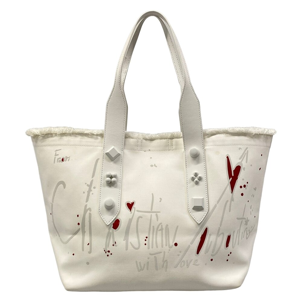 Christian Louboutin Flange, Bath, Medium Tote Bag White Red Canvas Leather
